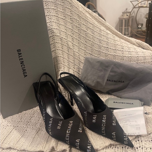 BALENCIAGE WOMEN'S SQUARE KNIFE SLINGBACK 80MM MULE WITH RHINESTONES IN BLACK - Picture 7 of 7